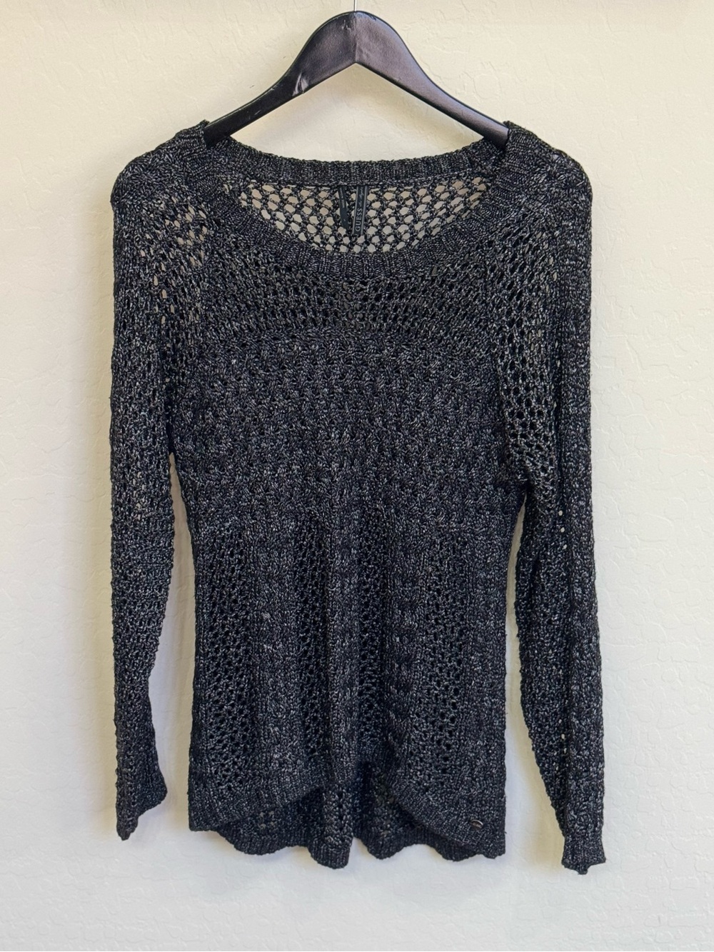 GUESS Black Metallic Silver Open Knit Mesh Sweater L